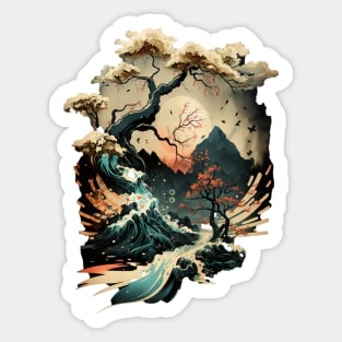 Fantasy asian landscape Sticker